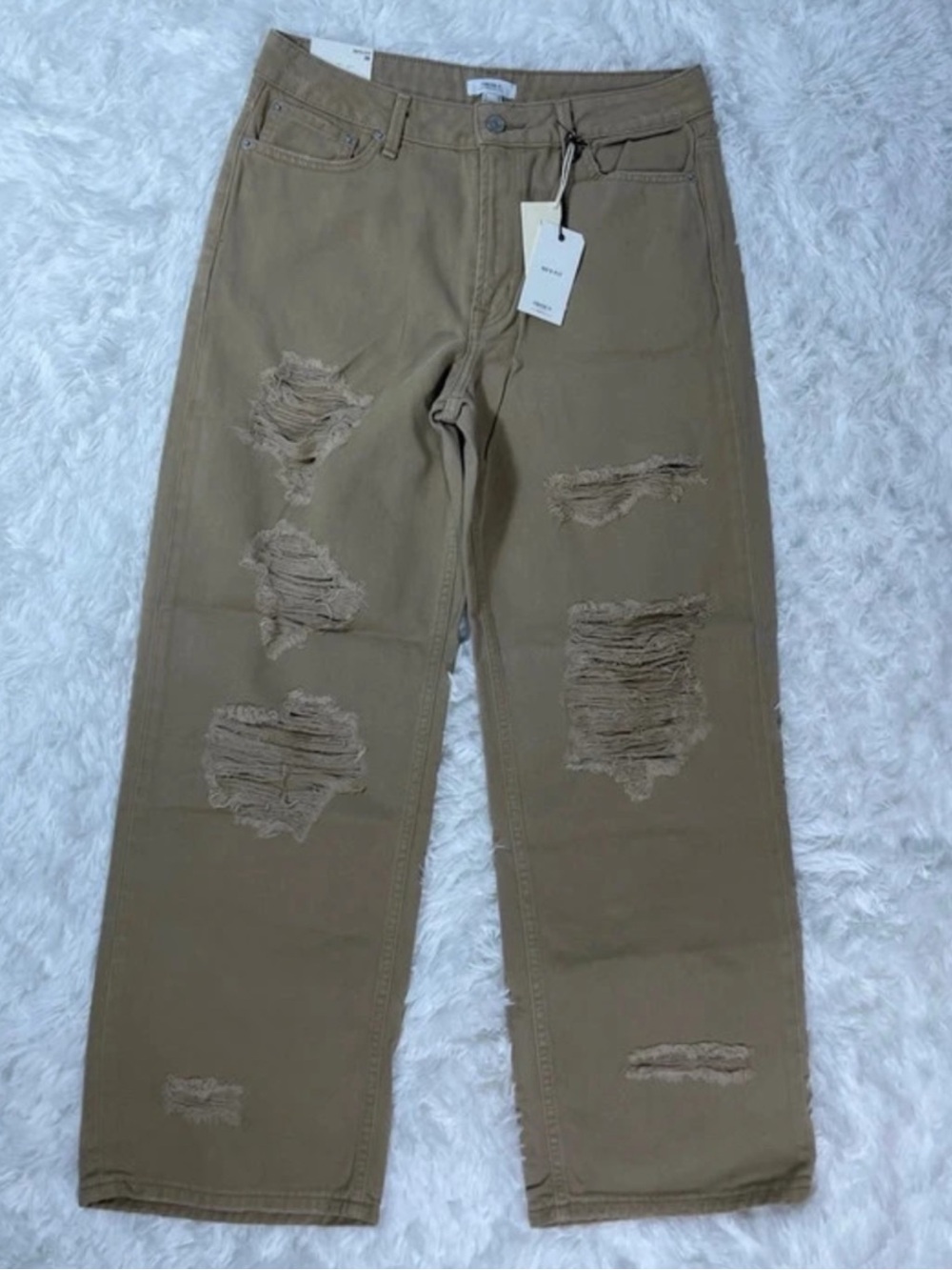 Forever 21 High-Rise Distressed Straight Jeans - Khaki size 29 brand new
